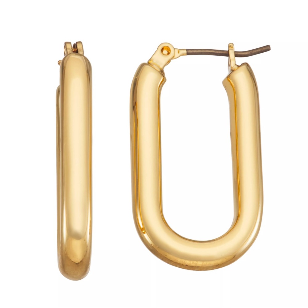 NINE WEST NWT Set! Gold Tone Curb Chain Stretch Bracelet + Long Hoop Earrings - Picture 13 of 14